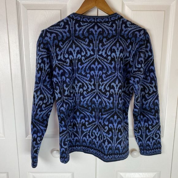 Intiwara M‎ 100% Alpaca Sweater Cardigan Vintage Abstract Tapestry Silver button - Picture 2 of 5